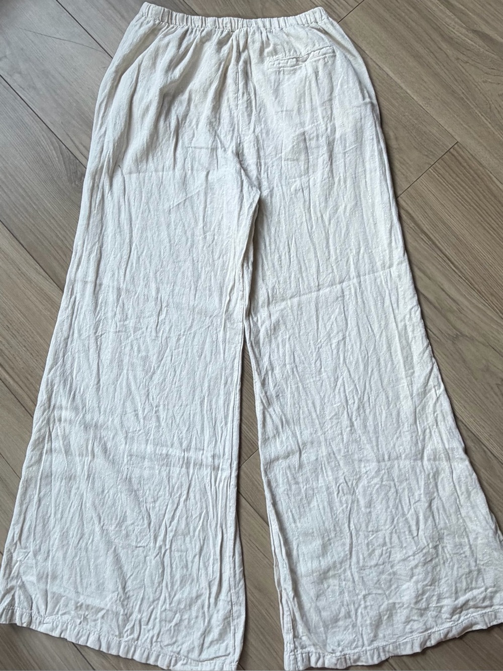 Porridge Wide-Leg Linen Blend Pants Cream w/silver Stripes elastic waist Sz S